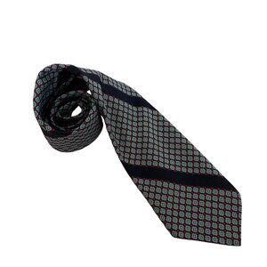 Vintage Monsieur Cravatieur Geometric Tie Blue Red Poly Blend Mens Necktie Offic